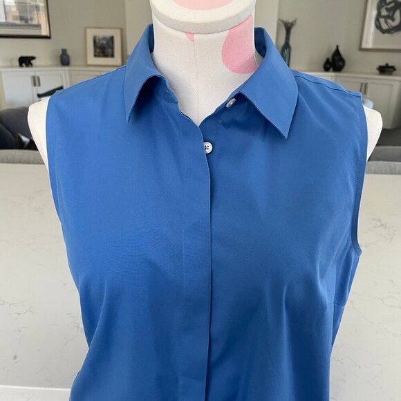 Talbots Wrinkle Resistant Slvless Button Down Collared Cotton Shirt Blue Sz 4 - Picture 2 of 11